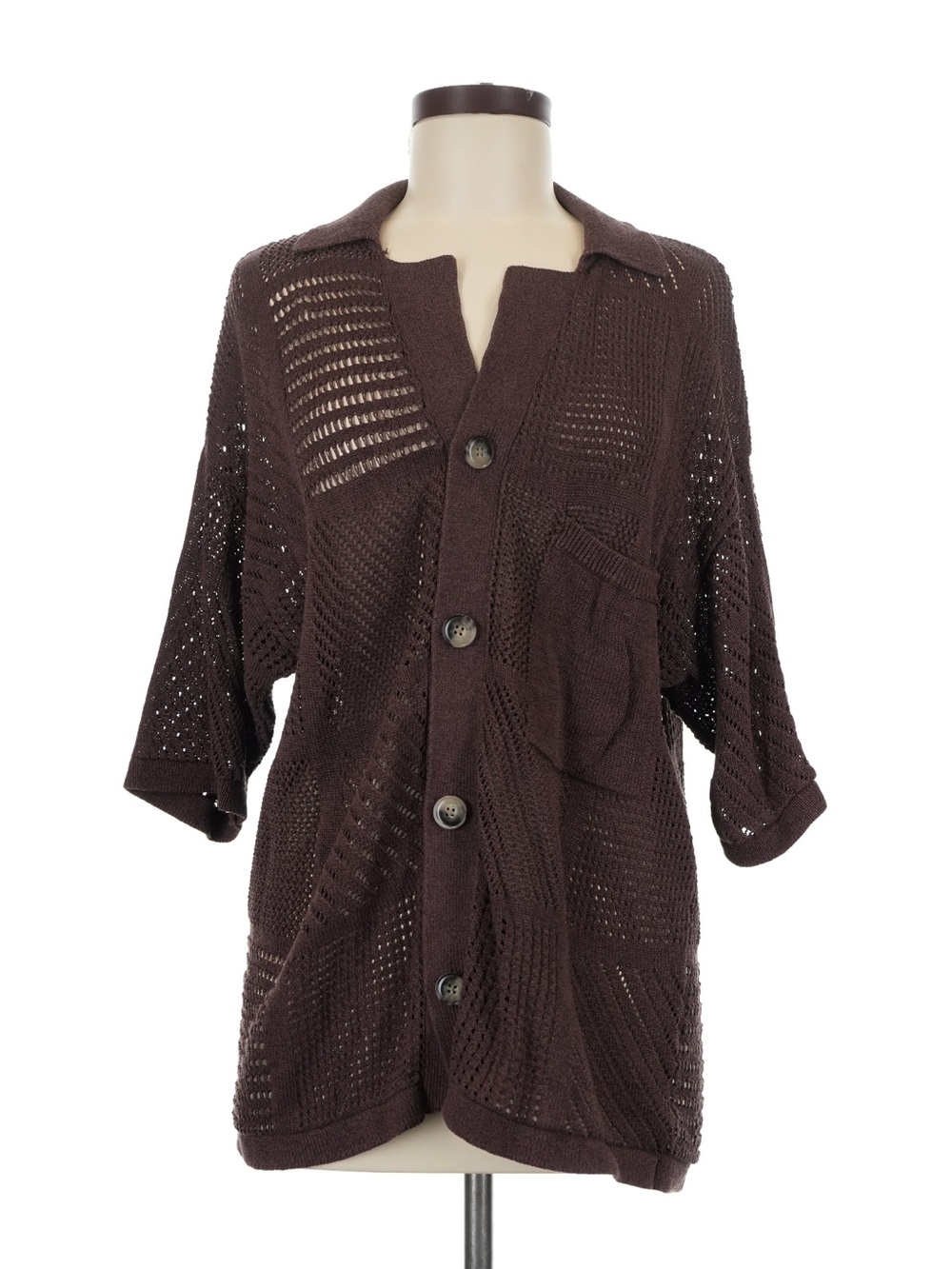 NWOT Nanushka Open-Knit Button Front Cardigan in Dark Brown size S